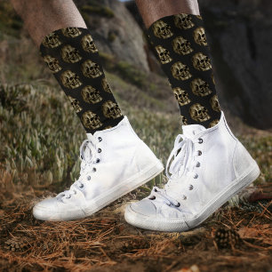 Chaussette Crâne Damas Argent Luxe Halloween gothique noir