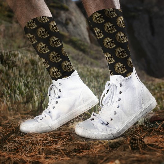 Chaussette Crâne Damas Argent Luxe Halloween gothique noir