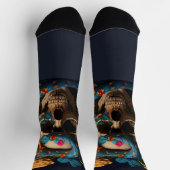 Chaussette Crâne gothique, serpent bleu et fleurs sur bleu (Haut)