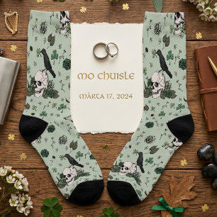 Chaussette Crâne Irlandais Gothique Vert & Rose Dessiné à la