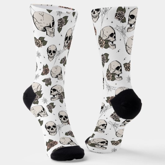 Chaussette Crânes et roses floraux gothiques (Angulaire)