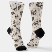 Chaussette Crânes gothiques blancs antiques et fleurs Roses (Angulaire)