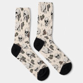 Chaussette Crânes gothiques blancs antiques et fleurs Roses (Droite)