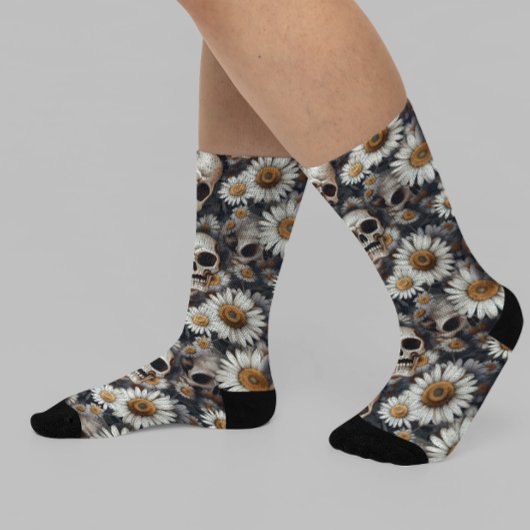 Chaussette Crânes gothiques Fleurs marguerites Motif
