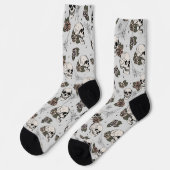 Chaussette Crânes gothiques gris et fleurs Roses (Gauche)