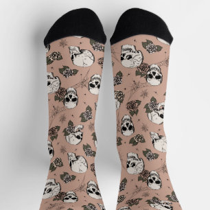 Chaussette Crânes gothiques Roses vintages et floral Rose