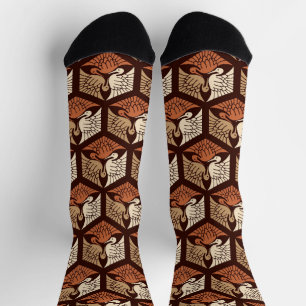 Chaussette Cranes japanese, Tan, Rust & Chocolate Brown