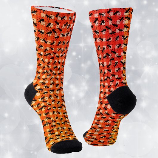 Chaussette Crawling Black Ants on Red White Picnic Tablecloth