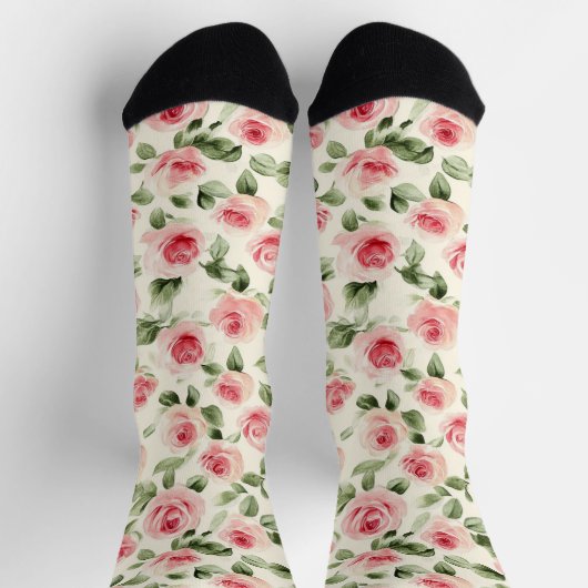 Chaussette Cream Pink Roses Floral (Haut)