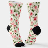Chaussette Cream Pink Roses Floral (Angulaire)