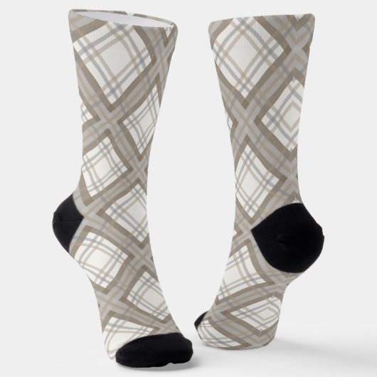 Chaussette Crème Brown et Plaid Gris Unisex (Angulaire)