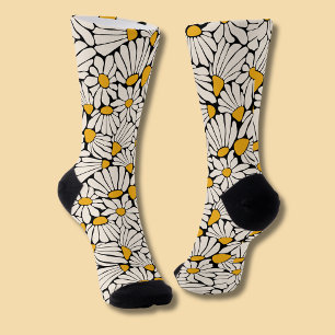 Chaussette Crème jaune moutarde botanique florale rétro