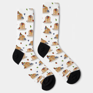 Chaussette Crêpes Aquarelle Baies Nourriture Petit Déjeuner