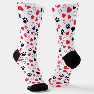 Chaussette Crew Empreinte de Patte Rouge et Noire
