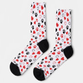 Chaussette Crew Red and Black Paw Print and Heart Pattern Soc (Gauche)