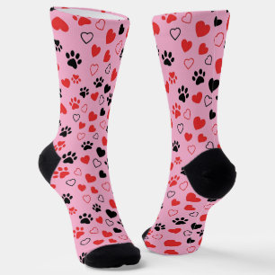 Chaussette Crew Rouge et Empreinte de Patte Noire