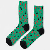 Chaussette Crew Rouge et Empreinte de Patte Noire (Gauche)