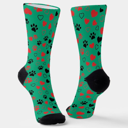 Chaussette Crew Rouge et Empreinte de Patte Noire (Angulaire)