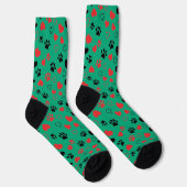 Chaussette Crew Rouge et Empreinte de Patte Noire (Droite)