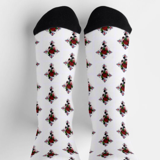 Chaussette Croix d'argent avec une rose rouge (Haut)