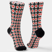 Chaussette Cross Shaped Checkered Pattern with Red Hearts (Angulaire)