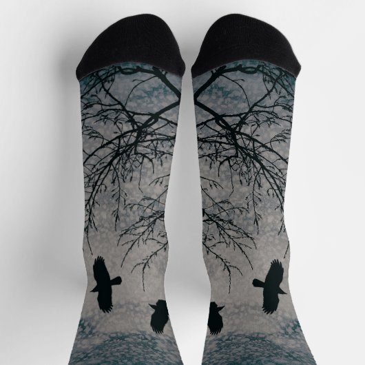 Chaussette Crows and Trees Silhouette Paysage de terrain goth (Haut)
