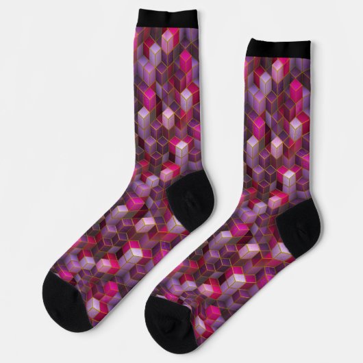 Chaussette Cubes Abstraits en 3D rose violet (Gauche)
