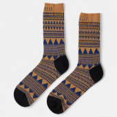 Chaussette Cuivre Brown noir marine bleu Aztec Motif (Gauche)