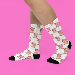 Chaussette Cupcake Rose Aquarelle Avec Motif Chocolat