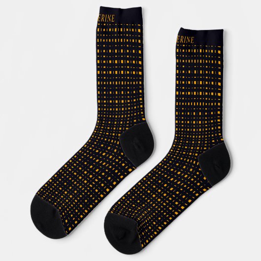 Chaussette Custom Black and Yellow Orange Checkered Pattern (Gauche)