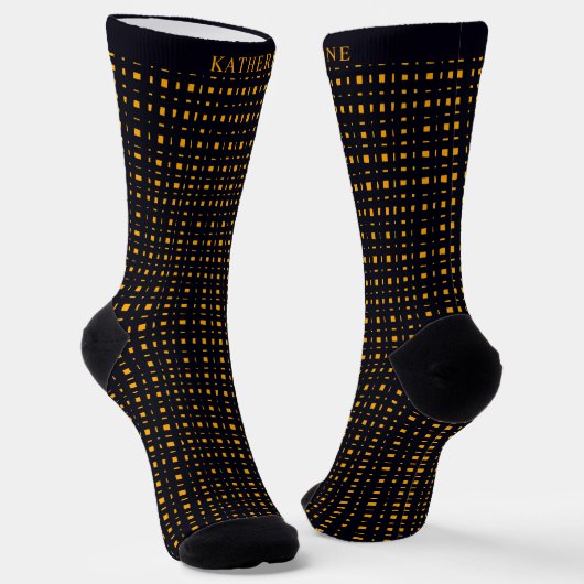 Chaussette Custom Black and Yellow Orange Checkered Pattern (Angulaire)