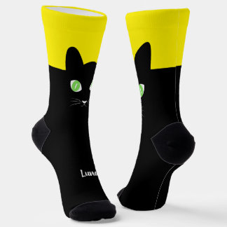 Chaussette Custom Black Cat Photo Socks with Name - Cat Lover