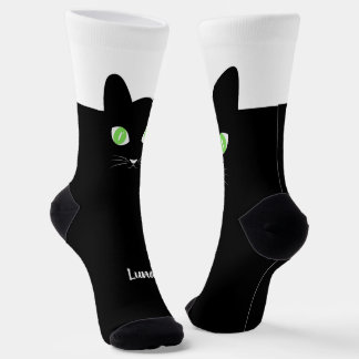 Chaussette Custom Black Cat Photo Socks with Name - Cat Lover