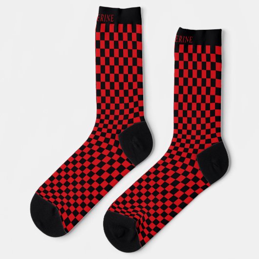 Chaussette Custom Bright red and Black Checkered Pattern (Gauche)