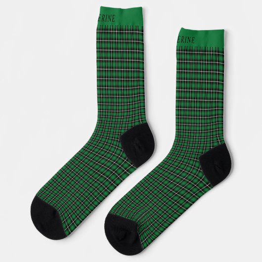 Chaussette Custom Dark Green Black Checkered Pattern (Gauche)