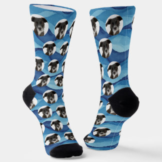 Chaussette Custom Dog Photo Coastal and Moody Blues
