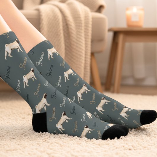 Chaussette Custom Dusty Teal Dog Photo Socks