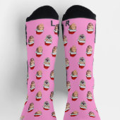 Chaussette Custom Face Pink Socks, Santa Hat 4 Faces Pink  (Haut)