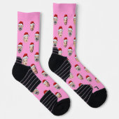 Chaussette Custom Face Pink Socks, Santa Hat 4 Faces Pink  (Droite)
