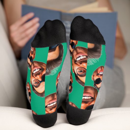 Chaussette Custom Funny Face Photo All Over Socks Moss Green (Fond)
