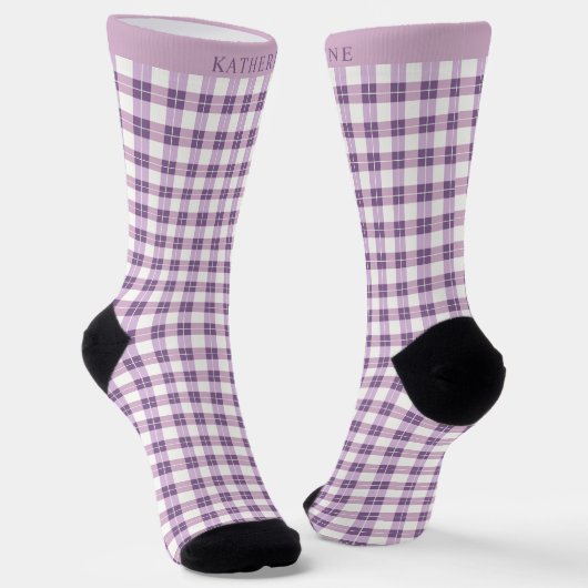 Chaussette Custom Light Soft Pink Dark Purple Checkered  (Angulaire)
