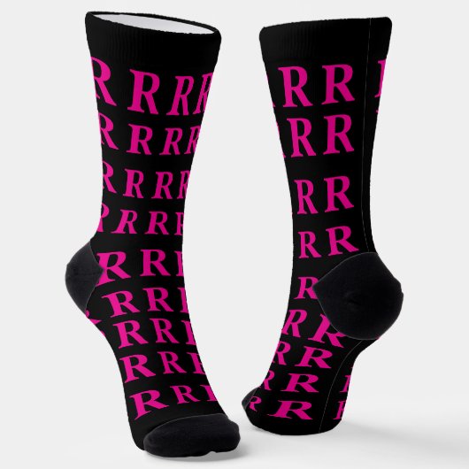 Chaussette Custom Monogram Initial Black Pink socks (Angulaire)