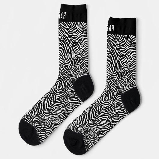 Chaussette Custom Name Black and White Zebra Stripe Socks (Gauche)