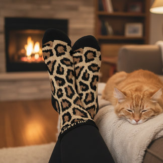 Chaussette Custom Name Leopard Print Crew Socks