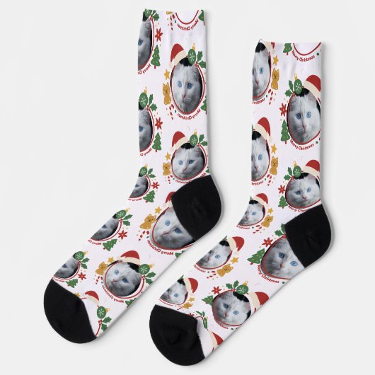 Chaussette Custom Pet Photo Christmas Pattern Fun Socks (Gauche)