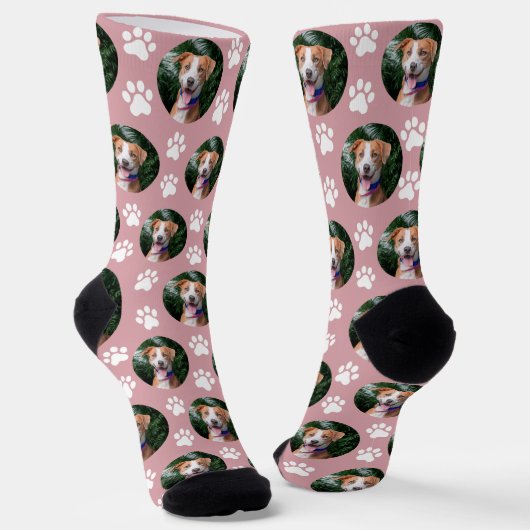 Chaussette Custom Pet Photo Paw Print Pattern (Angulaire)