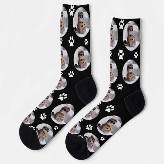 Chaussette Customisé Funny Chat Pet Paw Face Noir (Gauche)