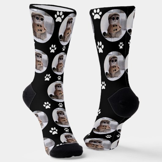 Chaussette Customisé Funny Chat Pet Paw Face Noir (Angulaire)