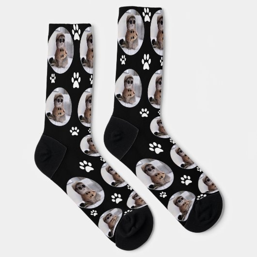 Chaussette Customisé Funny Chat Pet Paw Face Noir (Droite)