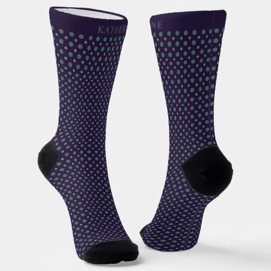 Chaussette Customizable Dark Navy Blue Green Polka Dot Design (Angulaire)